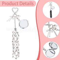 3Pcs 3 Styles 201 Stainless Steel String Bag & Iron with Glass Mirror & Alloy Bowknot Pendant Keychains&nbsp;HJEW-SC0003-30