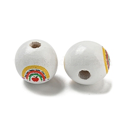 プリントウッドヨーロピアンビーズ  大穴ビーズ  ラウンド  ホワイト  16~16.5x14.5~15mm  穴：4mm&nbsp;WOOD-L020-D06