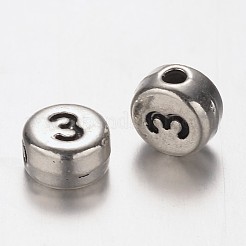 フラットラウンドアンティークシルバートーン合金番号ビーズ  NUM。3  7x4mm  穴：1.2mm&nbsp;PALLOY-K194-03AS