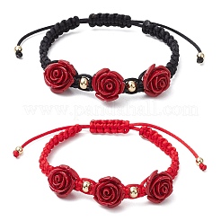 女性用ナイロンコード編みブレスレット2個  ローズ  ミックスカラー  内径：2~3-1/8インチ（5~8cm）&nbsp;BJEW-JB11288
