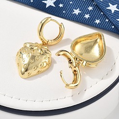 真鍮フープピアス 鉛フリー＆カドミウムフリー  長持ちメッキ  ラックめっき  苺  18KGP本金メッキ  40x19mm&nbsp;EJEW-R016-08G-01