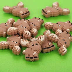 漫画ヘラジカシリコンビーズ10個  キャメル  35.5x28x9mm  穴：2mm&nbsp;JX706A