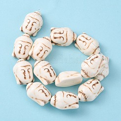 合成ターコイズビーズ連売り  染め  仏  乳白色  29x20x13mm  穴：1mm  約90個/1000g&nbsp;TURQ-G119-20x29mm-06