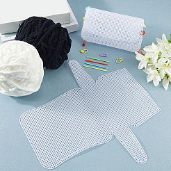 DIY プラスチック編みかぎ針編みバッグ作りキット  手作りクロスボディバッグ  メッシュシートを含む  針と留め具  ホワイト  335x357x1mm&nbsp;DIY-WH20009-99