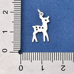 925スターリングシルバーチャーム  丸カン付き  銀色のメッキ  鹿  15x8.5x0.5mm  穴：2.5mm&nbsp;STER-B007-01S-03