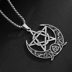 Moon Pentagram 201 Stainless Steel Pendant Necklaces for Women Men&nbsp;FS-WG0AEB1-01
