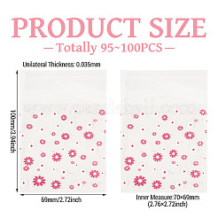 2袋 花柄プリントOPPセロハンセルフシールバッグ  正方形  透明  10x6.9cm  一方的な厚さ：0.035mm  インナー対策：7x6.9のCM  約95~100個/袋&nbsp;OPC-TADJ0001-01