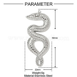 304ステンレススチール製ビッグペンダント  スネークチャーム  ステンレス鋼色  50x22mm&nbsp;STAS-OY001-09P