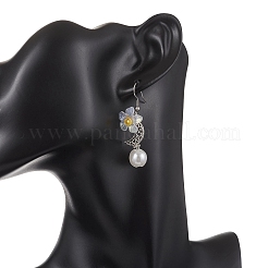 花と月合金プラスチックダングルイヤリング  アクリルと  アンティークシルバー＆プラチナ  46x14mm&nbsp;EJEW-JE06820