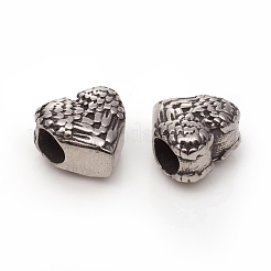 304ステンレススチールヨーロピアンビーズ  大穴ビーズ  ハート  アンティークシルバー  10.5x11x8mm  穴：4.5mm&nbsp;STAS-I134-14AS