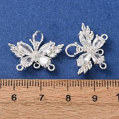 真鍮パヴェクリアキュービックジルコニアバタフライシャンデリアコンポーネントリンク  925銀メッキ  12.5x21.5x4.5mm  穴：4.5mmと1.2mm&nbsp;CU-CBAEC99-12S