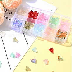 120個10色スプレー塗装透明ガラスビーズ  チューリップの花  ミックスカラー  10x11x5.5mm  穴：1mm  12個/カラー&nbsp;GLAA-FS0001-84