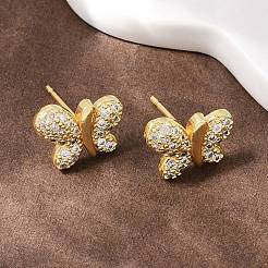 Brass Micro Pave Clear Cubic Zirconia Stud Earrings&nbsp;EJEW-F400-02A-G