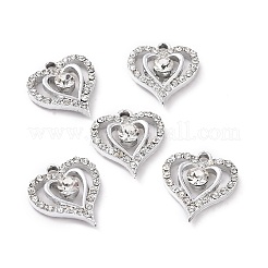合金クリスタルラインストーンペンダント  ハートチャーム  プラチナ  20x18x5mm  穴：2.2mm&nbsp;ALRI-H004-06P