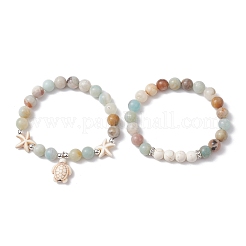 2Pcs 2 Styles Natural & Synthetic Mixed Stone Stretch Bracelets Set&nbsp;BJEW-JB10160