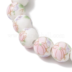 ハンドメイドの花柄プリントの磁器セラミックラウンドビーズストレッチブレスレット（女性用）  ミスティローズ  内径：2-1/4インチ（5.6cm）&nbsp;BJEW-JB12091-02