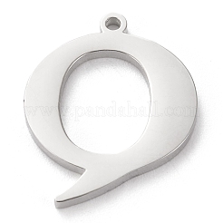 変色防止304ステンレススチールレターペンダントラインストーンセッティング  ステンレス鋼色  文字.q  Q：19x15x1.5mm  穴：1.2mm  1.6mmのラインストーンに適する&nbsp;STAS-J028-01Q