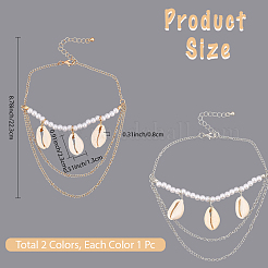 2Pcs 2 Colors Natural Shell Charm Bracelets&nbsp;BJEW-CY0001-04