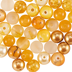 200本10スタイルガラスビーズ連売り  ラウンド  きいろ  7.5~8mm  穴：1mm  20個/スタイル&nbsp;GLAA-CJ0001-38