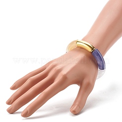 分厚いカーブチューブビーズストレッチブレスレット  ccbプラスチック＆アクリル天然石風用原石ブレスレット  スチールブルー  内径：2インチ（5cm）&nbsp;BJEW-JB06685-02