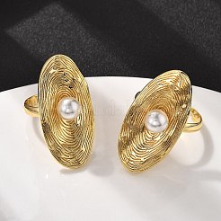 Oval Brass Finger Rings for Women&nbsp;RJEW-S622-04G