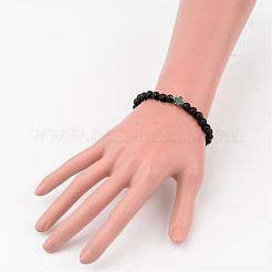 Cross Natural Lava Rock Beaded Stretch Bracelets&nbsp;BJEW-JB02258