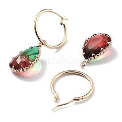 ライトゴールド真鍮フープピアス  ガラスのティアドロップドロップイヤリング  ミックスカラー  41x13.5mm&nbsp;EJEW-Q800-56KCG