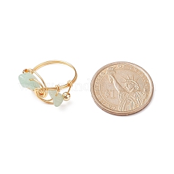Natural Mixed Stone Chips with Brass Beaded Finger Ring&nbsp;RJEW-JR00515
