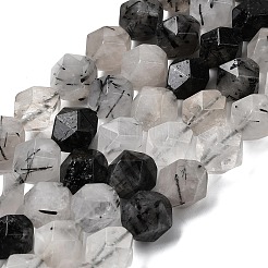 天然トルマリンクォーツ/ブラックルチルクォーツビーズ連売り  スターカットラウンドビーズ  多面カット  9~10x9~10x9~10mm  穴：1~1.4mm  約38~40個/連  14.88''（15.08''センチメートル）&nbsp;G-Z119-A15-03