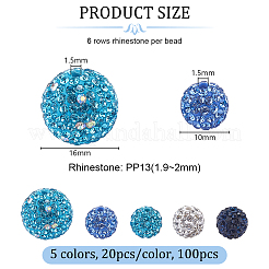 100Pcs 5 Colors Polymer Clay Pave Rhinestone Beads&nbsp;RB-OC0001-10A