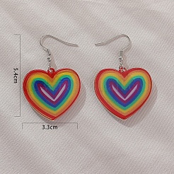 Pride Rainbow Flag Resin Heart Dangle Earrings&nbsp;PW-WG96446-01