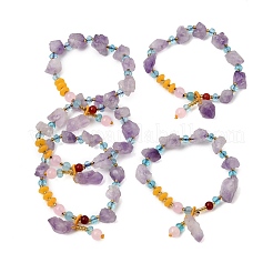 Raw Rough Natural Amethyst Nuggets Charm Beaded Stretch Bracelets for Women&nbsp;GG-CBA2C9C-13