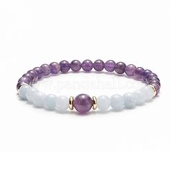 Natural Aquamarine & Mixed Gemstone Round Stretch Bracelet for Women&nbsp;BJEW-JB09270