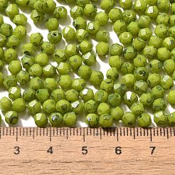 焼付塗装ガラスシードビーズ  双円錐形  緑黄  4.5x4mm  穴：1.1mm  約142個/10g&nbsp;X1-SEED-A032-02A-07
