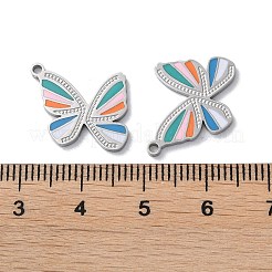 304ステンレスペンダント  エナメル  バタフライチャーム  ステンレス鋼色  13.5x15.5x1.5mm  穴：1.4mm&nbsp;STAS-C083-02P-02