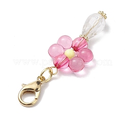 花のアクリルペンダント装飾  合金製ロブスター クロー クラスプ チャーム バッグ キーチェーン 装飾品  ミックスカラー  51.5x15.5x8mm&nbsp;HJEW-JM01879