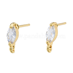 Brass Pave Clear Cubic Zirconia Stud Earring Findings&nbsp;KK-N231-419