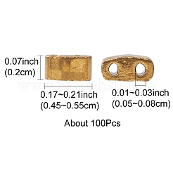 メタリックカラーのガラスシードビーズ  2穴  長方形  アンティークゴールドメッキ  4.5~5.5x2x2~2.5mm  穴：0.5~0.8mm&nbsp;SEED-YW0002-36C
