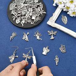 45pcs9スタイルチベットスタイルアロイペンダント  エンジェルチャーム  アンティークシルバー  23~28.5x10.5~24x2~3.5mm  穴：1.5~2.4mm  5個/スタイル&nbsp;FIND-CJ0005-73