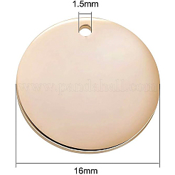 真鍮チャーム  長持ちメッキ  フラットラウンド  18KGP本金メッキ  16x1mm  穴：1.5mm  24個/セット&nbsp;KK-BC0003-83G