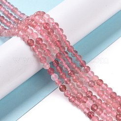 天然石ストロベリークォーツビーズ連売り  多面カット  ラウンド  4mm  穴：0.7mm  約100個/連  15.75インチ（40cm）&nbsp;G-I206-26-4mm