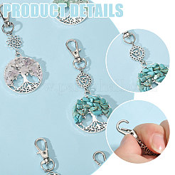 14Pcs 7 Styles Chakra Natural & Synthetic Gemstone Chips Beads & Alloy Tree of Life Pendant Decorations&nbsp;HJEW-FH00150