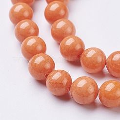 天然石馬山ジェイドラウンドビーズ連売り  染め  トマト  8mm  穴：1mm  約48個/連  15インチ&nbsp;X-G-D263-8mm-XS21