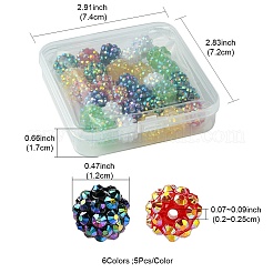 30 個 6 色の樹脂ラインストーンビーズ  内部のアクリルラウンドビーズで  フーセンガム風のアクセサリー用  ミックスカラー  12x10mm  穴：2~2.5mm  5個/カラー&nbsp;RESI-FS0001-64