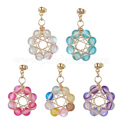 Flower Synthetic Moonstone Dangle Stud Earrings&nbsp;EJEW-JE06336