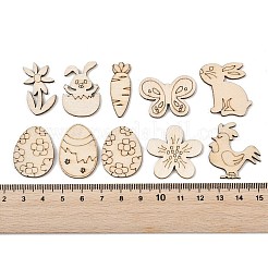 イースターの動物と植物のMDFシート  未完成の木材  混合図形  モカシン  28~29.5x19.5~28.5x2~2.5mm  約50個/袋&nbsp;WOOD-G028-05
