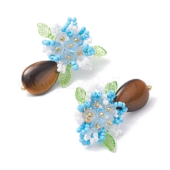 Handmade Glass Seed Beads Natural Tiger Eye Stud Earrings&nbsp;EJEW-MZ00449-02