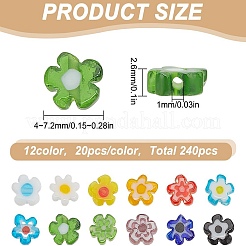 240本12色手作りミルフィオリガラスビーズ連売り  花  ミックスカラー  4x2.6mm  穴：1mm  20個/カラー&nbsp;LAMP-HY0001-09