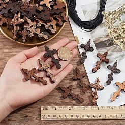 クロスペンダントネックレスのDIYキット  木製ペンダントを含む  ポリエステルワックスコード  ミックスカラー  ペンダント：60個/箱&nbsp;WOOD-NB0002-09