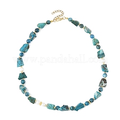 Round Natural Apatite & Nuggets Chrysocolla & Potato Pearl Beaded Necklaces&nbsp;NJEW-JN06592